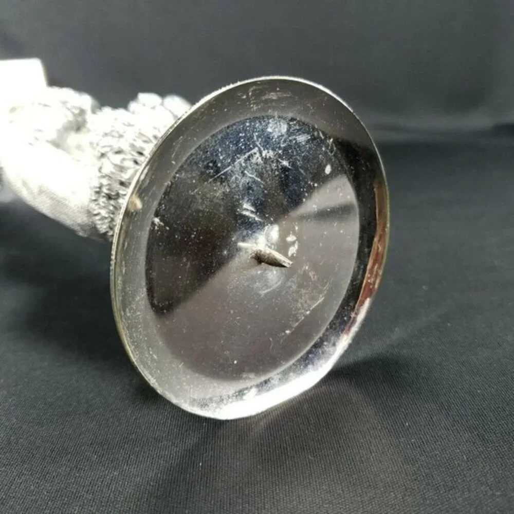 Santa Claus Pillar Candlestick Holder Silver Color Embossed‎ Christmas Holiday
